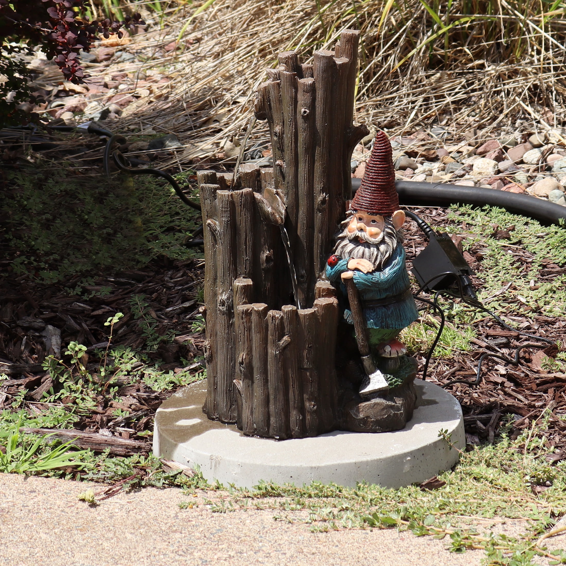 Sunnydaze Resting Gnome Polyresin Outdoor Water Fountain with Lights
