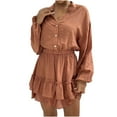 thumbnail image 1 of Robe Décontractée à Manches Longues pour Femmes Tendance Col en V Boutons Volants Mini Robe Taille Élastique Solide Robe Courte Évasée, 1 of 7