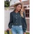 thumbnail image 5 of Weardear Womens Tops Casual Button Down Shirts Cotton Puff Long Sleeve Round Neck Blouses Shirts, 5 of 6