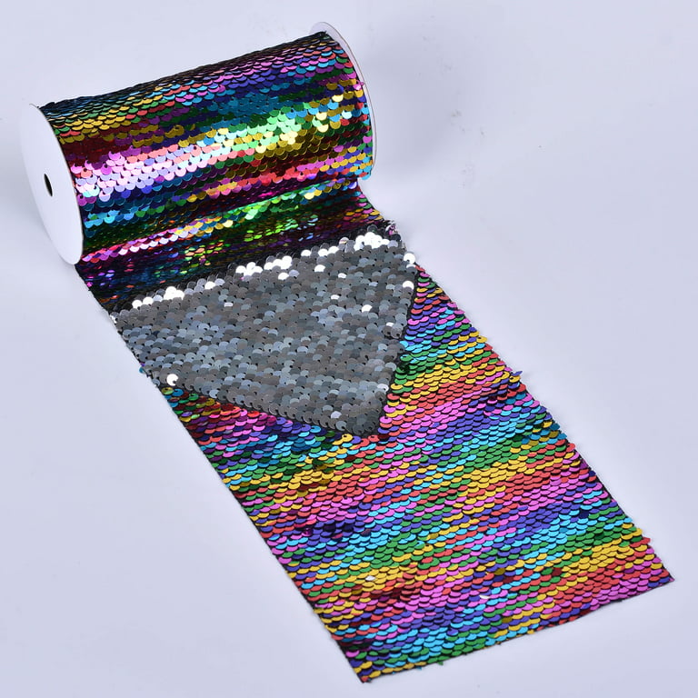 Top Ribbon 5 yard/roll 3 inch 75MM double color Sequin Fabric Reversible  Sequin Ribbon