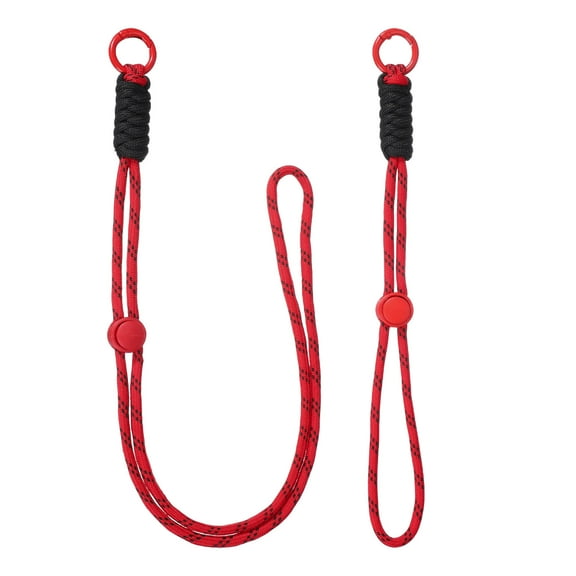 1Set Heavy Duty Paracord Keychain Lanyard, Adjustable Necklace Whistles Lanyard Braided Wrist Strap with Spring Ring for ID Card Badge Holder Keys, Red/Black