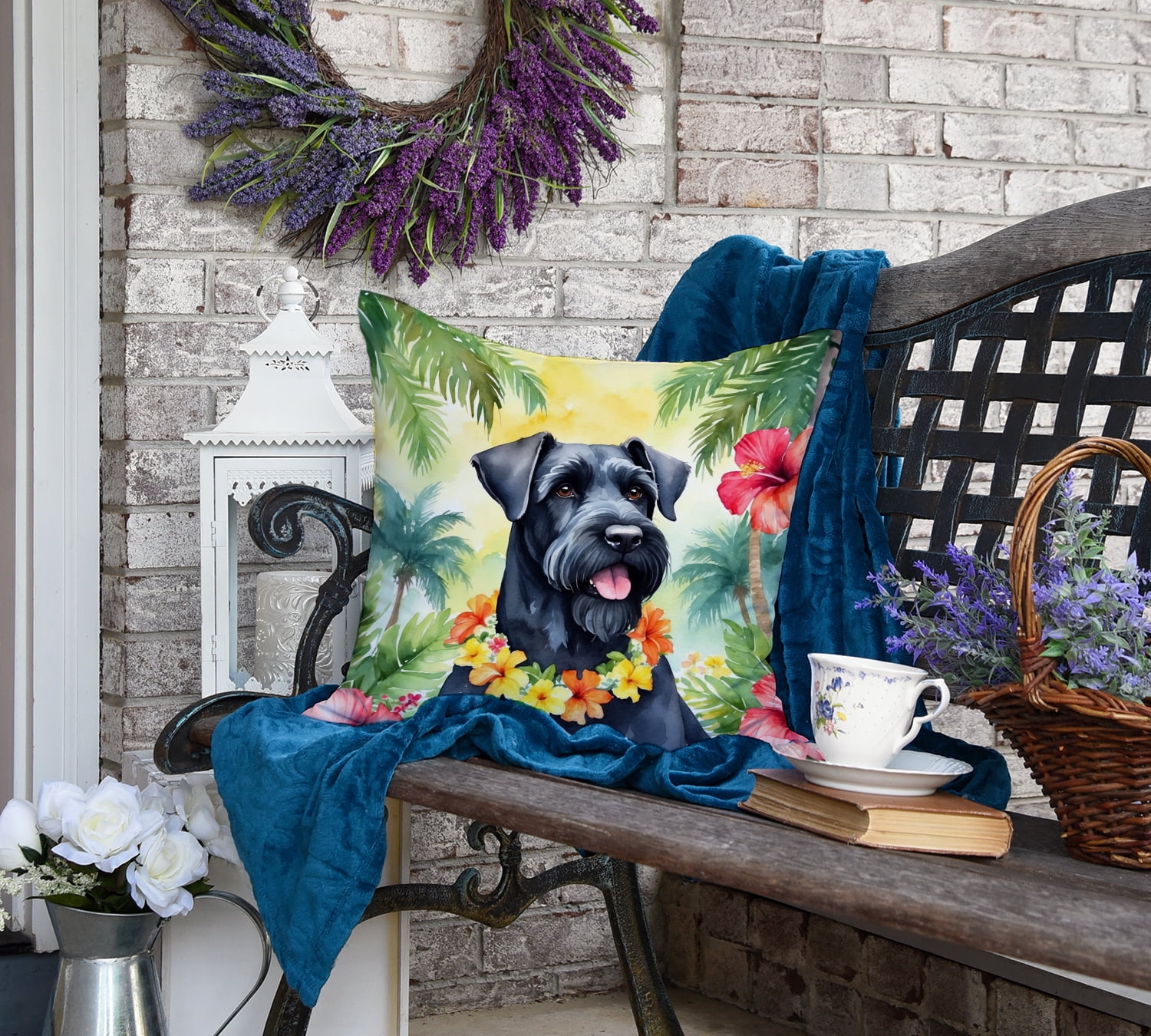 Giant Schnauzer Luau Throw Pillow 18 in x 18 in
