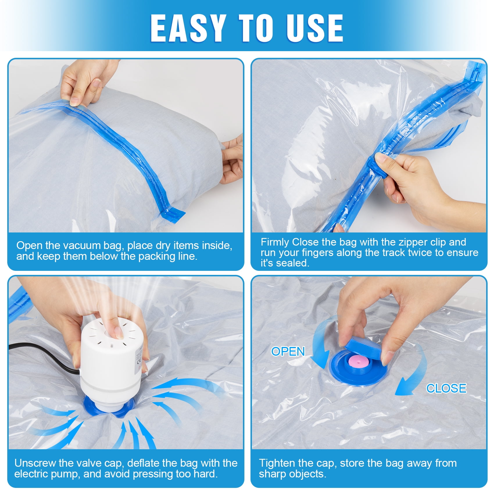 AcerichFad Vacuum Storage Bags, 20 Pack Vacuum Seal Space Saving Large Bags for Comforters and Blankets Clothes Storage, Electric Pump Included