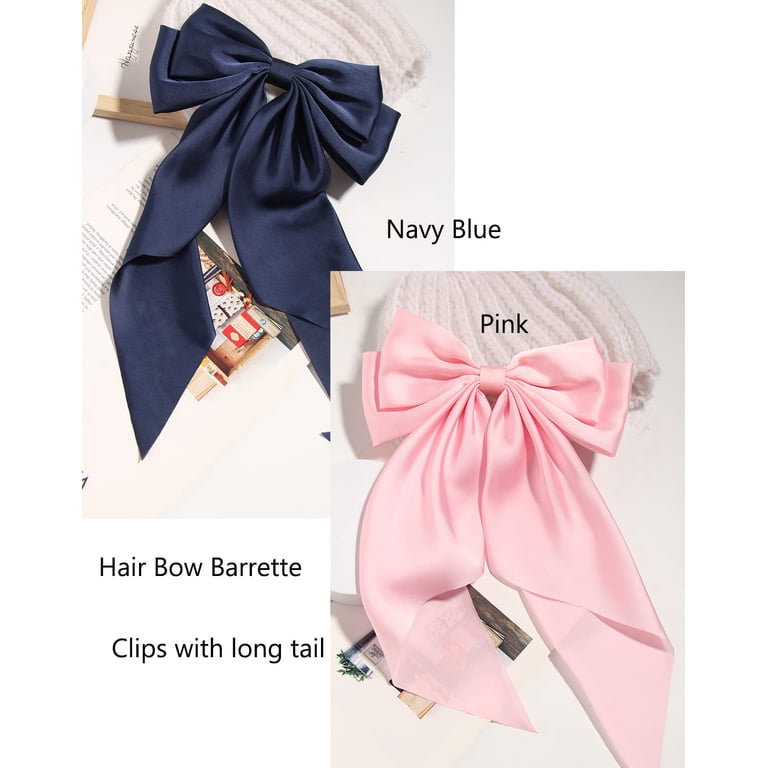 Large Satin Bow Barrette Hair Clips Long Ribbon Bow Clip  display picture 3