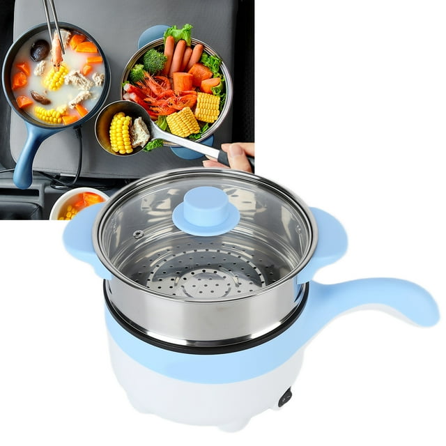 Portable Electric Cooking Pot, Large Capacity Stainless Steel Ceramic Glaze Inner Liner Car Electric Cooking Pot Non Greasy for Camping