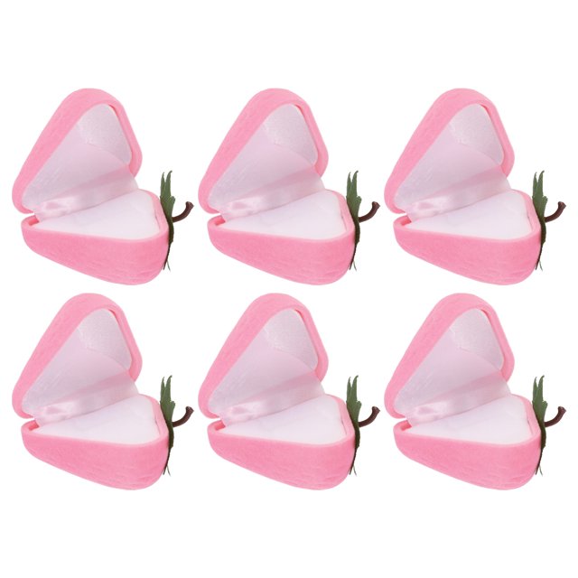 Caja de anillo de fresa Uxcell, caja de anillo de compromiso romántica, almacenamiento de joyas, rosa, paquete de 6