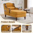 thumbnail image 5 of Chaise Lounge Chair Indoor, Upholstered Chenille Sleeper Sofa Bed with Wooden Armrests and Legs, Lazy Reading Chair Couch,  Bearing 500LBS, Yellow, 5 of 7