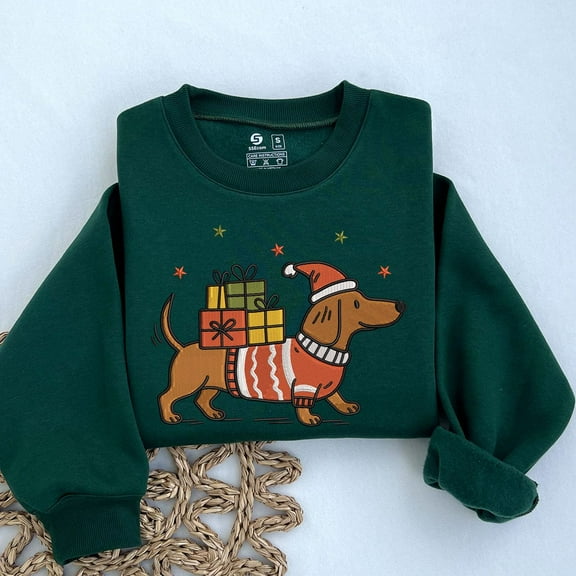 Embroidered Christmas Dachshund Sweatshirt: Dog Owner Christmas Gift, Dachshund Christmas Sweatshirt, Dachshund Mom Sweater