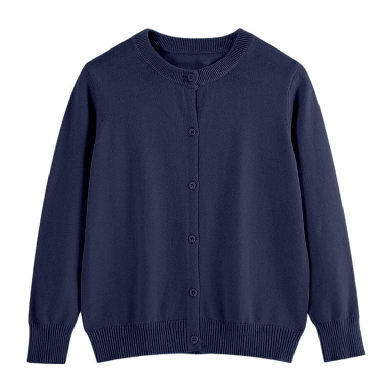 MUXiin Girls Cardigans 7-8 Navy,Girls Open Front Long Sleeve