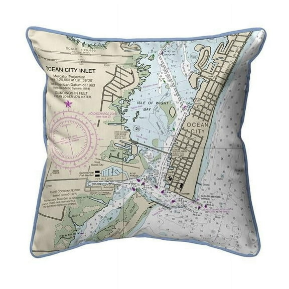 Betsy Drake ZP12211OC 22 x 22 in. Ocean City Inlet, VA Nautical Map Extra Large Zippered Indoor & Outdoor Pillow
