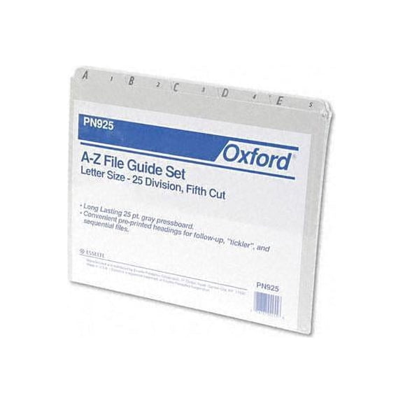 Pendaflex PN925 Recycled Top Tab File Guides, Alpha, 1/5 Tab, Pressboard, Letter, 25/Set