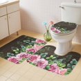 thumbnail image 4 of Roses Eucalyptus Leaf Bathroom Rugs Set Spring Watercolor Floral Walnut Wood Non Slip Absorbent Soft Bath Mats 3 Piece Set with Bathroom Rug, U-Shaped Floor Mat, Toilet Seat Cover Large Size, 4 of 9