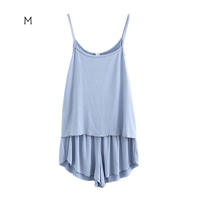 Conjunto de pijamas de 2 piezas para mujer, pantalones cortos con chaleco sexy, ropa de dormir, ropa de dormir, azul claro, M Sweethay AP001253-01