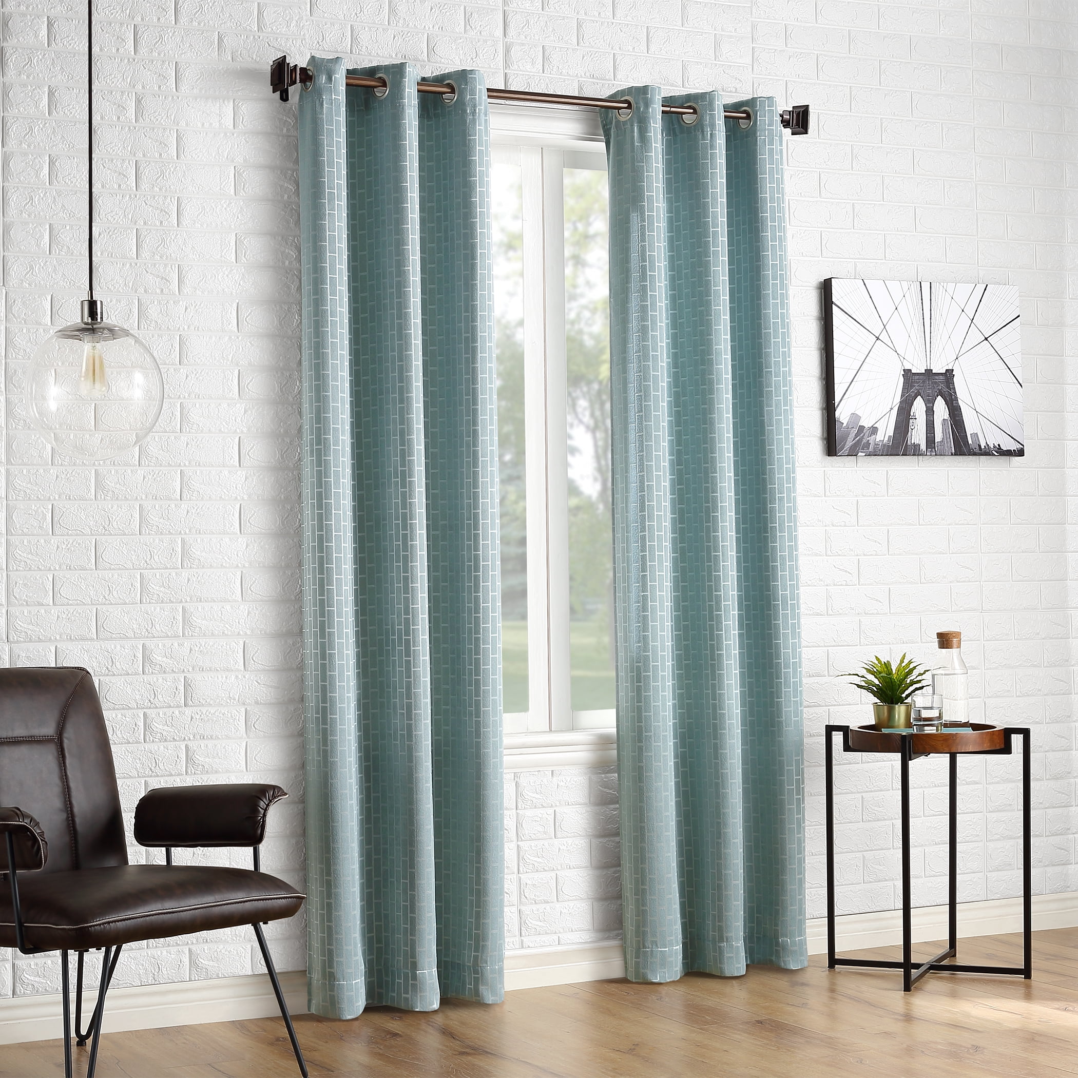 Sun Zero 2-Pack Stockton Tile Jacquard Blackout Grommet Curtain Panel Pair, 36" X 63", Aqua
