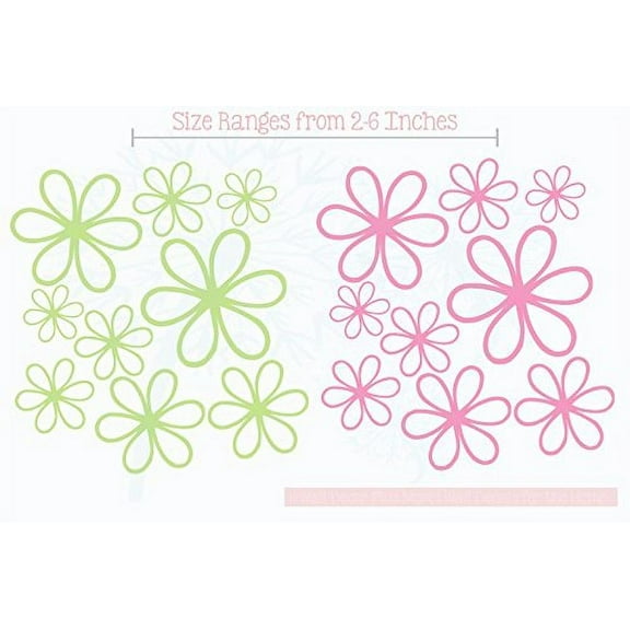 Daisy Flower Wall Stickers Decals 16Pc 2-Colors for Home Decor Key Lime Green and Soft Pink