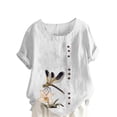 thumbnail image 2 of Xuyuer Womens Linen Tops 2026 Summer Short Sleeve Shirts Loose Crewneck Casual Boho Tops Vintage Embroidered Blouses Loose Short Sleeves, Fashion Blouses for Women, 2 of 5