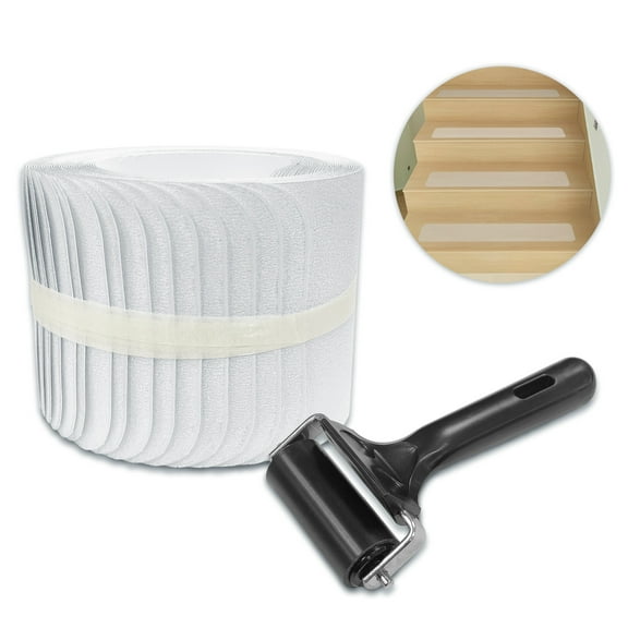 15 Packs Clear Adhesive Stair Treads Non Slip with Roller, 3.9" x 24" Pre-cut Transparent Grip Tape for Stairs, Waterproof Anti Slip Stair Strips Staircase Step Treads for Wooden Floor Indoor