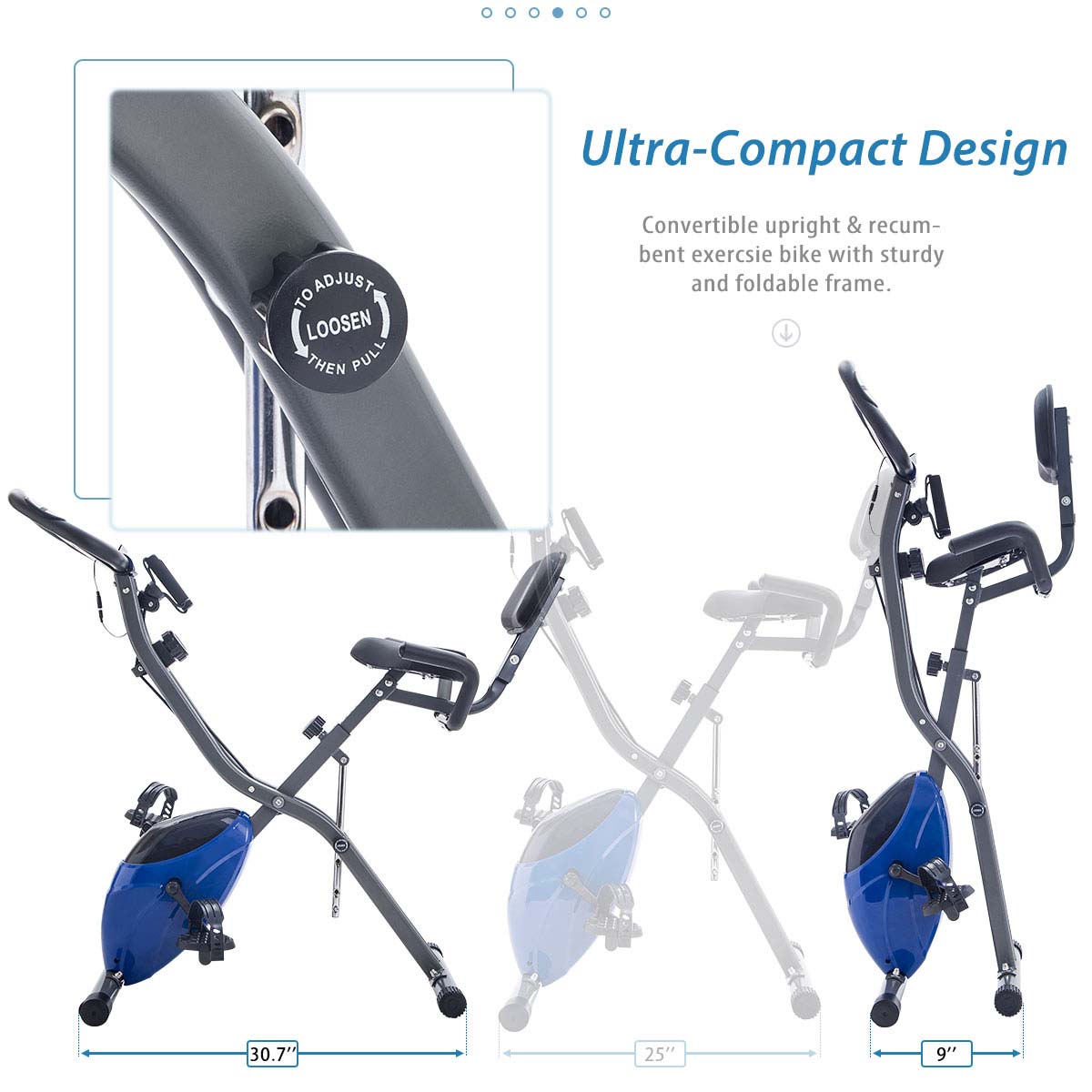 Blue Folding Exercise Bike, Sports Home Fitness Upright Recumbent X-Bike with 10-Level Adjustable Resistance - image 3 of 6