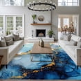thumbnail image 4 of Gold Blue Marble Washable Living Room Rugs 5'x8', Luxury Gorgeous Ocean Abstract Modern Low Pile Throw Large Area Rug Non-Slip Sturdy Edge Binding Carpet for Living Room Kitchen Office, 4 of 9