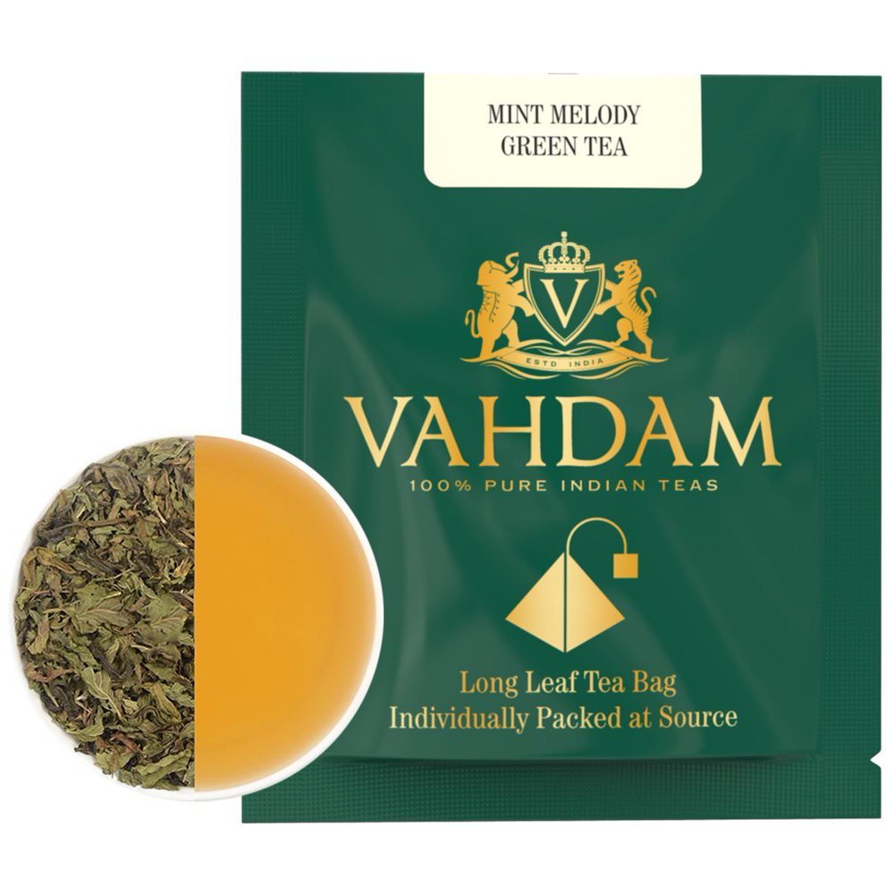 VAHDAM, Mint Melody Green Tea, Tea Bags, 100 Natural and Pure, 15