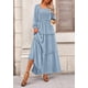 thumbnail image 4 of Vestido PRETTYGARDEN 2025 Maxi de Manga Larga con Fruncido Azul Talle M, 4 of 8