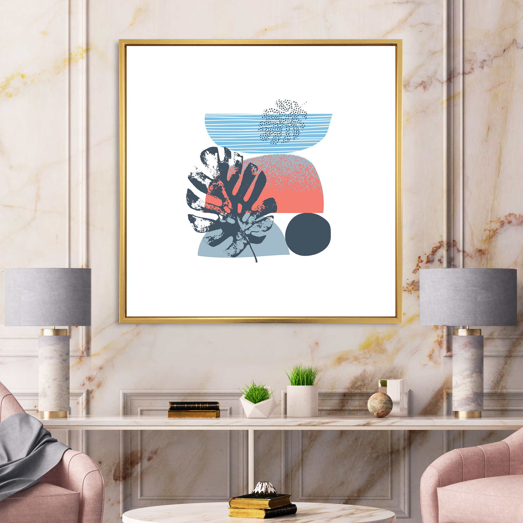 Designart 'Abstract Colorful Geometric Art Collage IV' Modern Framed Canvas Wall Art Print