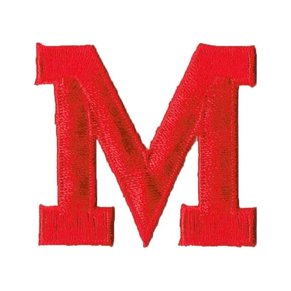 Alphabet Letter - M - Color Red - 2" Block Style - Iron On Embroidered Applique Patch
