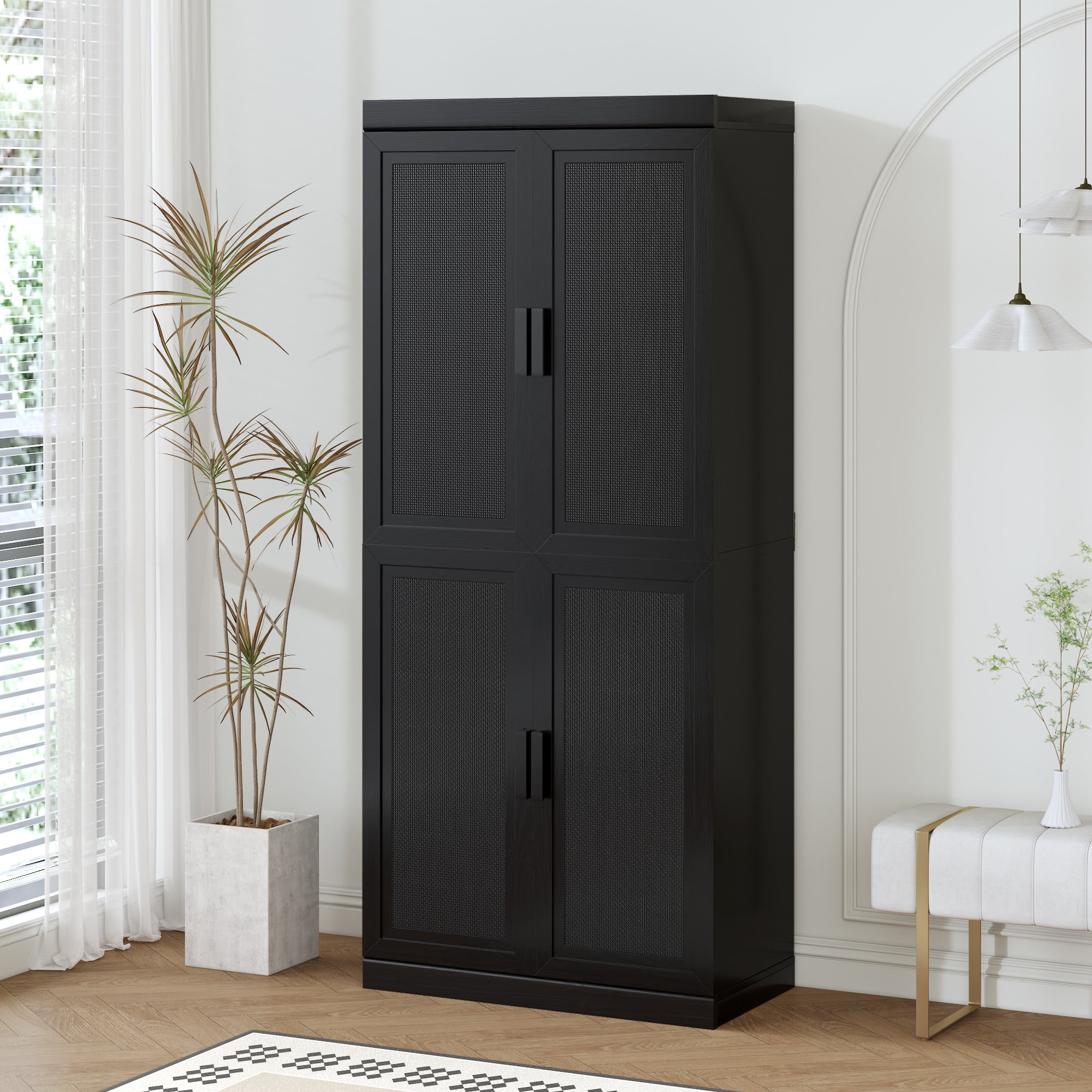 MAYEERTY Entryway Storage Cabinet Set of 4 Wood Accent Cabinet for Living Room,Black