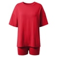 thumbnail image 5 of WDDDD Women‘s 2 Piece Athleisure Set Oversized Short Sleeve Shirt with Biker Shorts Red XS, 5 of 7