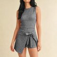 thumbnail image 2 of Tqcoqu Women's Summer Sleeveless Mini Dress Gingham Romper,Front Tie Wrap Skort Style Shorts Jumpsuit,Casual One Piece Outfit, 2 of 8