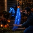 thumbnail image 5 of Halloween Headless Horseman Yard Stake, Light Up Ghost Decoration with Pumpkin Lantern and Blue Lights for Lawn Pathway, 23.6 in, 5 of 6