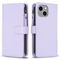 thumbnail image 2 of Dteck Wallet Case Compatible with iPhone 15 Plus,Magnetic Leather 9 Card Slots Kickstand Zipper Cash Pocket Shockproof Full Body Protection Cover with Wrist Strap for iPhone 15 Plus, Purple, 2 of 8