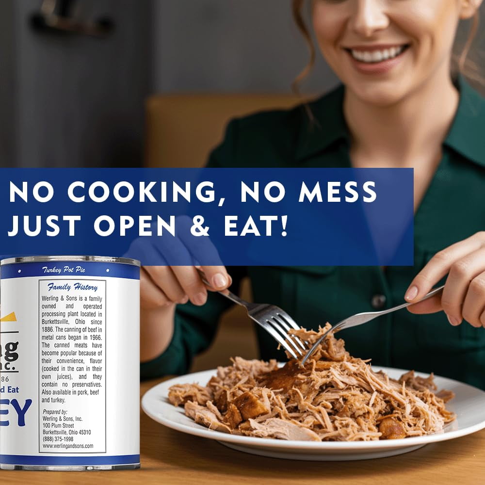 Werling & Sons Fully Cooked Canned Turkey Meat 14.5 Oz Heat & Eat Recipe Ready Canned Meat for Everyday Quick Meals, Camping, Emergency Canned Food & Survival Preparedness Pack of 6