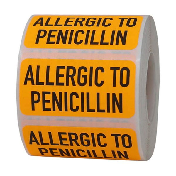 Allergic to Penicillin Fluorescent Orange Medical Warning Labels | 1 x 2" inch Rectangle - 500 Pack | InStockLabels.com