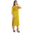 thumbnail image 6 of Moomaya Embroidered Cotton Kurta Mandarin Collar 3/4 Sleeve Button Up Solid Kurti For Women, 6 of 7