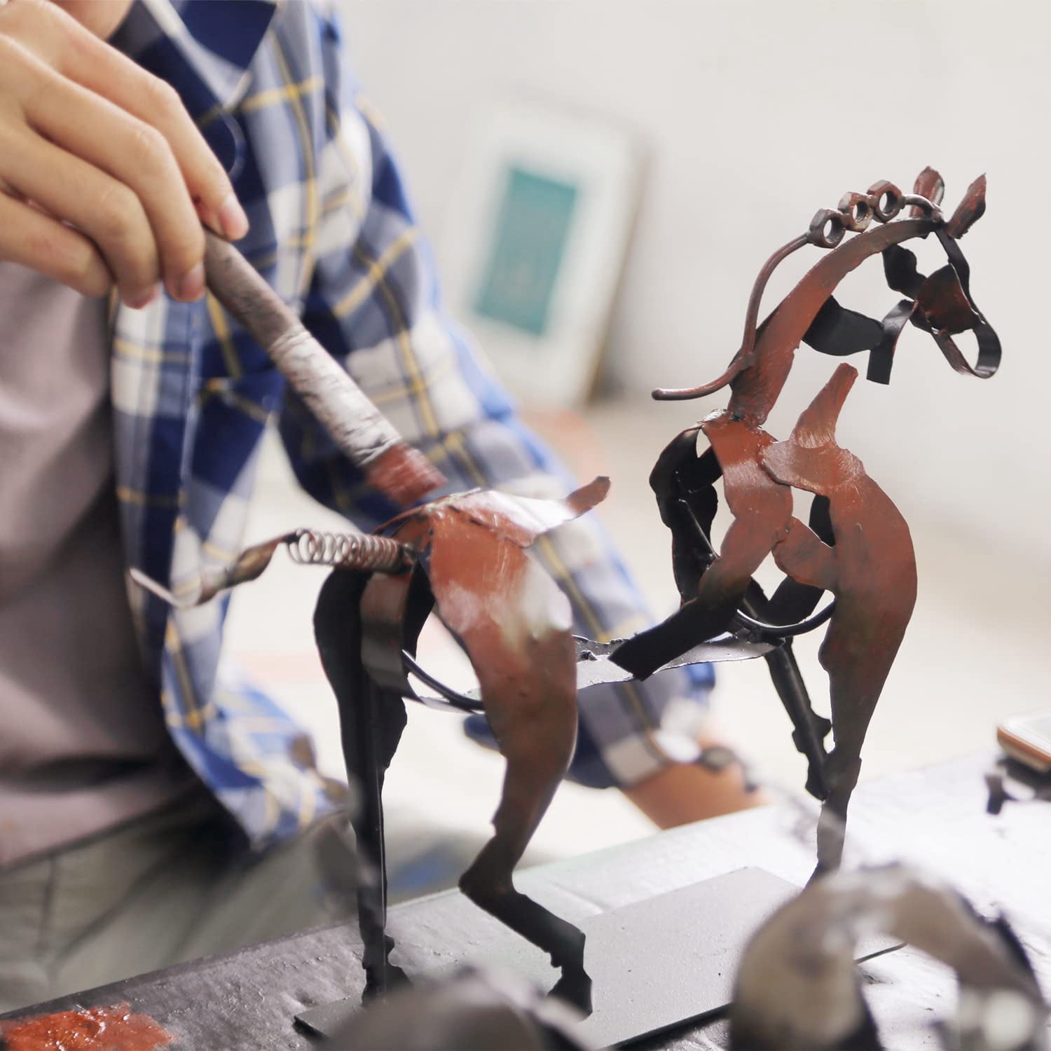 Handcrafted Horse Sculpture - Rustic Brown Metal Statue - Hand-Painted Home and Office Decor - Unique Gift for Equestrian Lovers