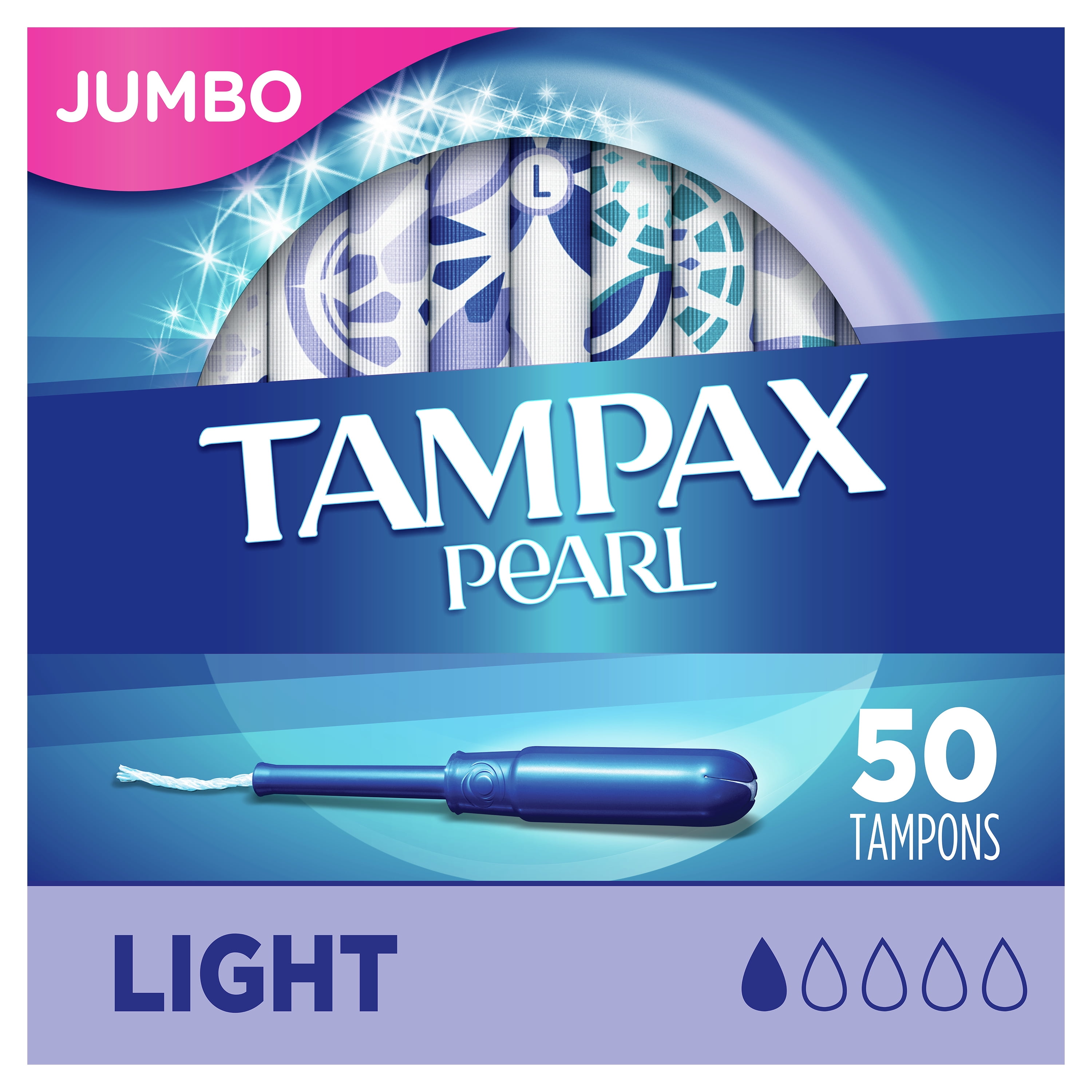 Tampax Pearl Tampons, Light Absorbency, Unscented, 50 ct