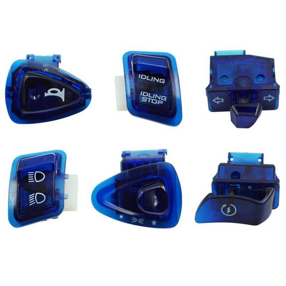 6Pcs for GY6 50cc 125cc 150cc ATV Moped Scooter Heads Light Horn Dimmer Turn Single Switch Button Blue
