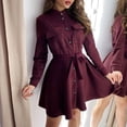 thumbnail image 4 of CEHVOM Femmes Casual Stand-up Col Robe à Manches Longues Couleur Unicolore, 4 of 6