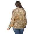 thumbnail image 3 of Women's Plus Size Sparkly Sequin Long Sleeve Zip Up Bomber Jacket Coat, Gold, Large, 3 of 3