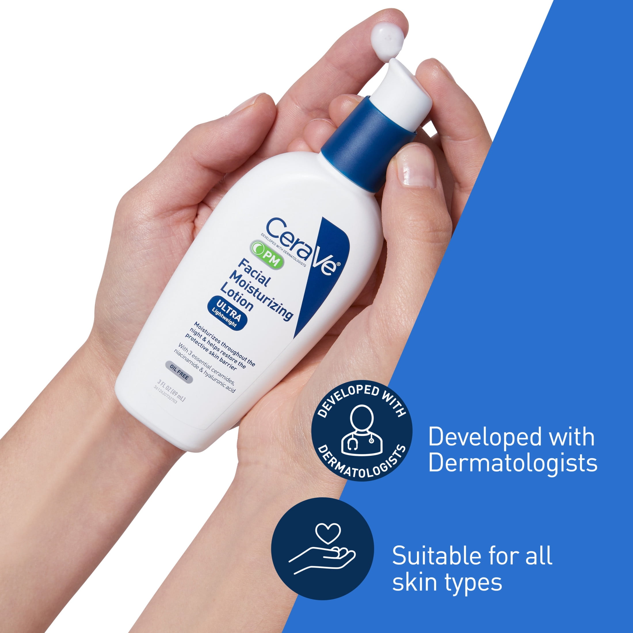 CeraVe PM Nighttime Facial Moisturizer, Lightweight Oil-free