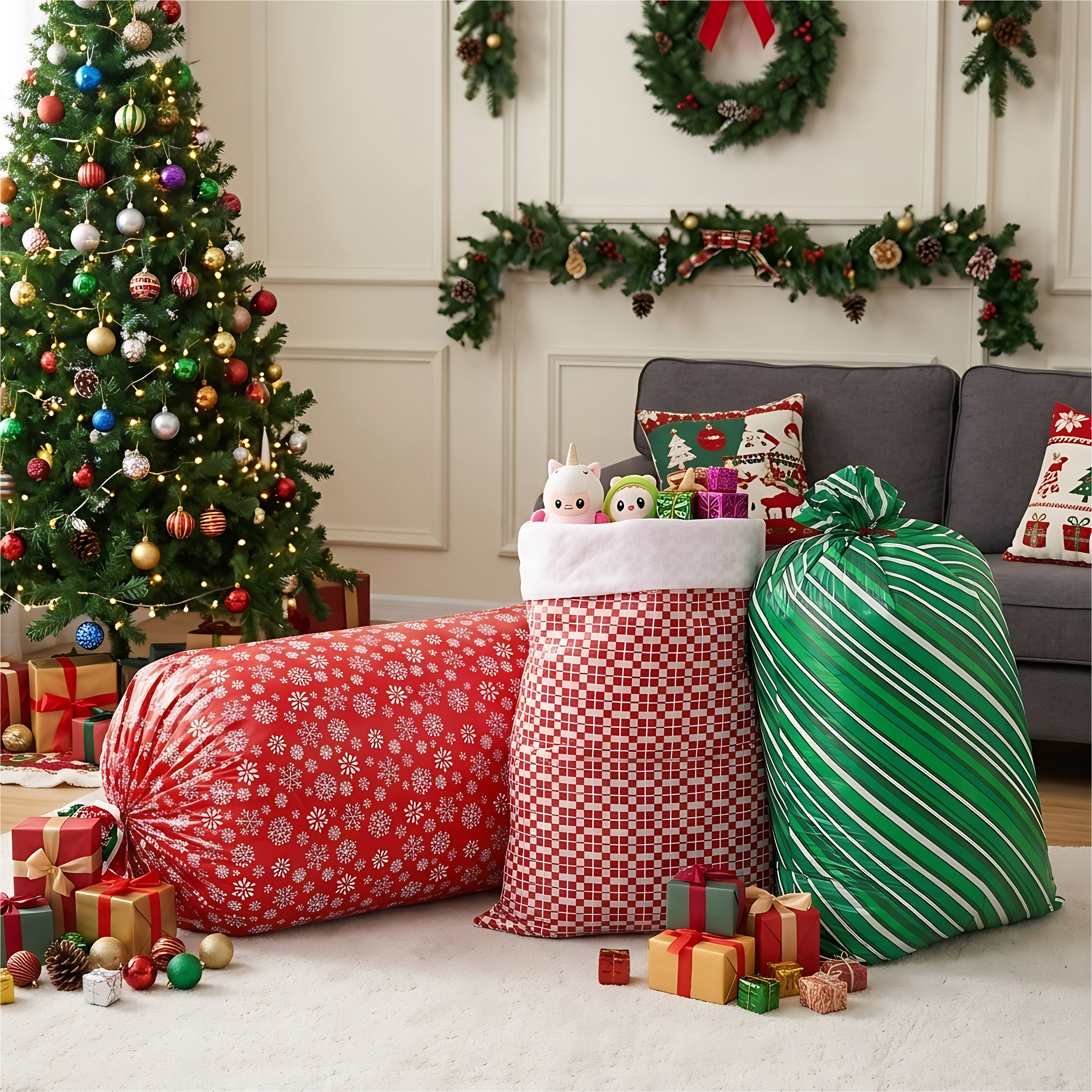 Joyfy 3-Piece Jumbo Christmas Gift Bags 56" x 36" photo 6