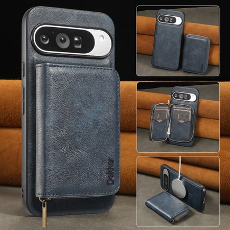 Dteck Magnetic Wallet Case for Google Pixel 10 /10 Pro Case, Shockproof PU Leather Wallet-RFID Blocking-2 in 1 Detachable Credit Card Holder-Shockproof Cover-Card Slots, Blue