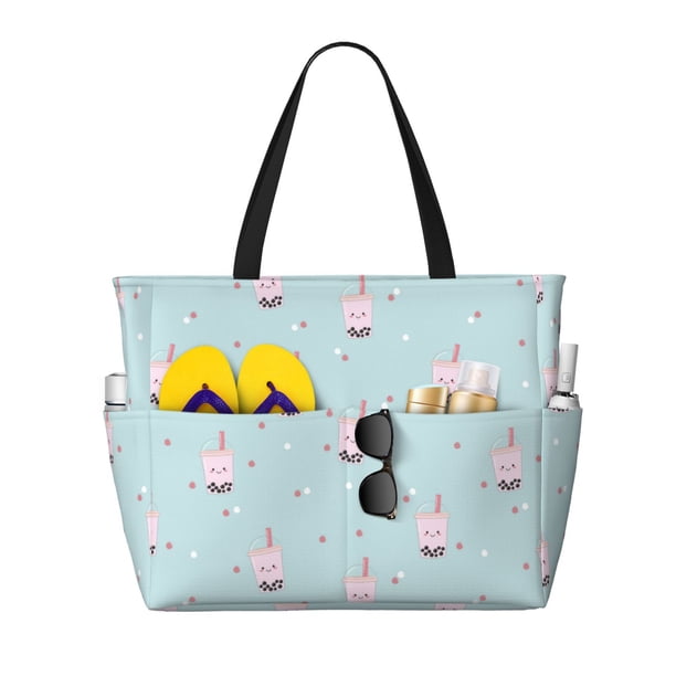 Easygdp Milk Tea Bolsa de Viaje de Playa de Gran Capacidad, Bolsa Tote Perfecta para la Playa, Escapadas de Fin de Semana y Viajes