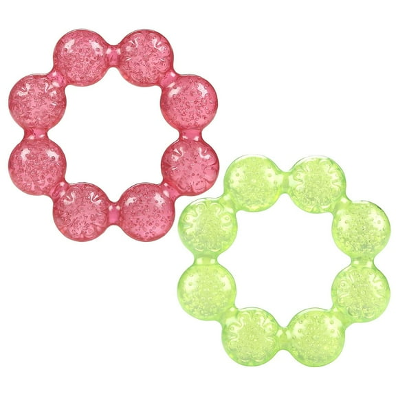 Nuby Pur Ice Bite Soother Ring Teether, 2 Count - Pink/Green