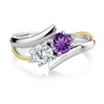 thumbnail image 2 of Gem Stone King 1.00 Ct Purple Amethyst 925 Silver and 10K Yellow Gold Lab Grown Diamond Two Stone Crossover Ring (Size 6), 2 of 5