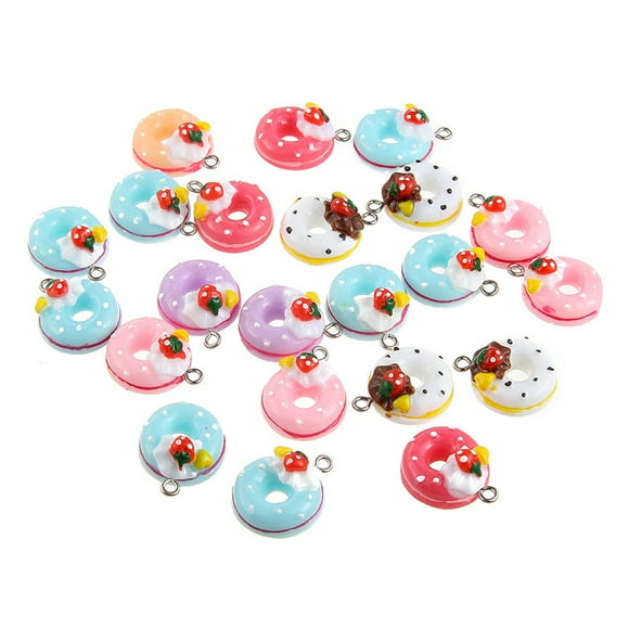 20pcs Simulation Cake Donut Resin Pendants Strawberry Fruit Shape Bag Accessory (Mixed Color)