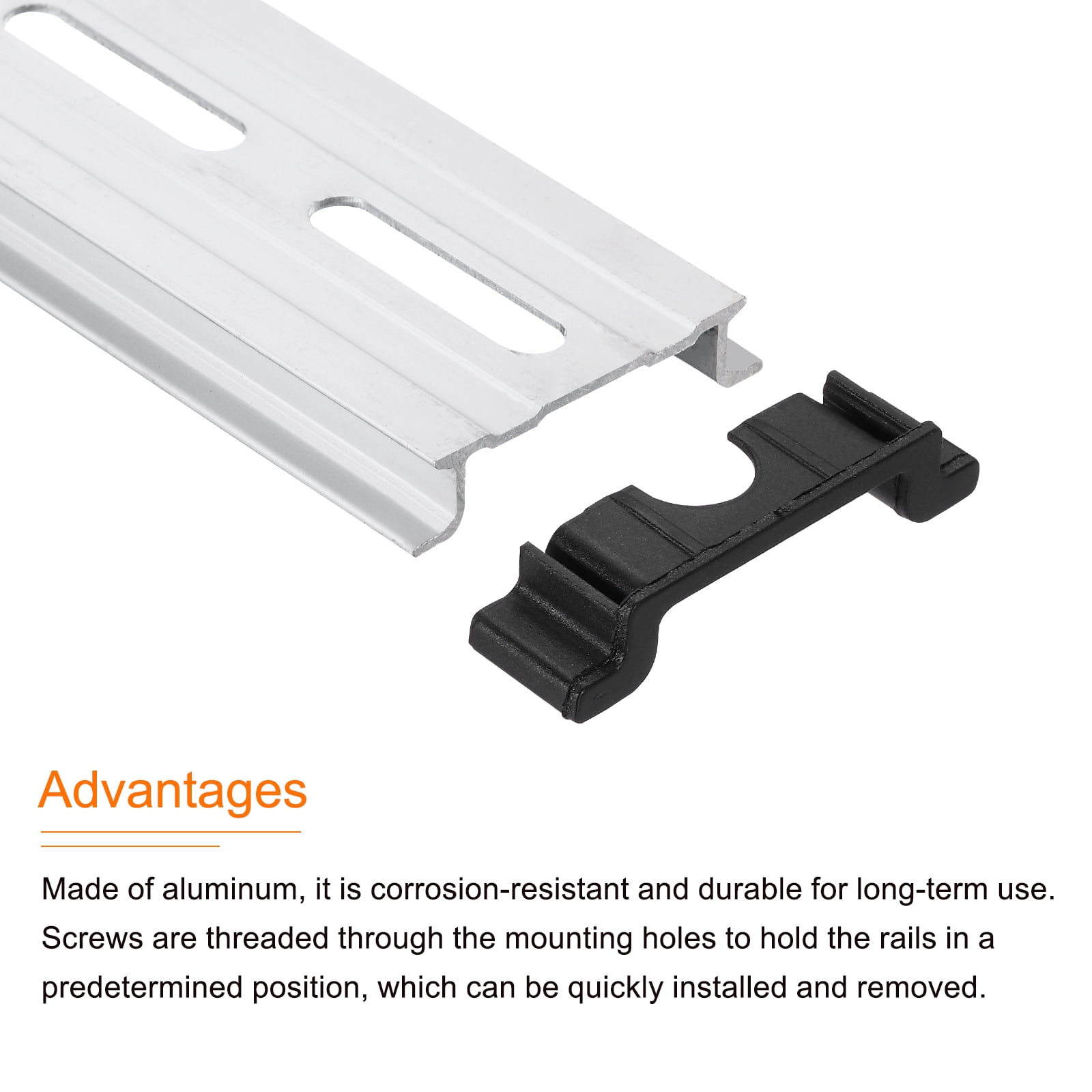 DIN Rail Slotted Aluminum Mounting Guide 20 Inch x 1.4 Inch x 0.3 Inch with Guide Rail Cover for Equipment Installation 6 Pcs, Silver