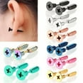 thumbnail image 2 of HOOUN Cross Earrings Fashion Ear Stud Creative Popular Solid Color Stainless Steel -Green, 2 of 9