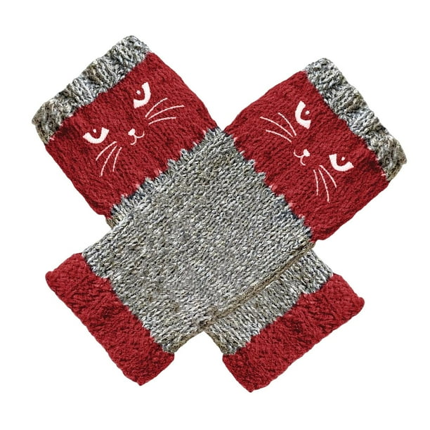 Guantes sin dedos de manga larga para muñecas, mitones de punto para invierno, calentadores de muñecas de punto rojo